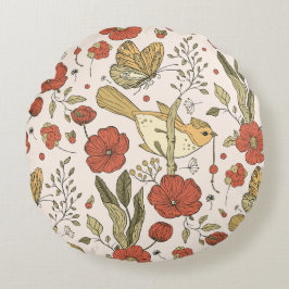 Baby Shower | Fjärilar & Blommor Poetisk Blomma Rund Kudde