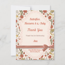 Baby Shower | Fjärilar & Blommor Poetisk Blomma Tack Kort