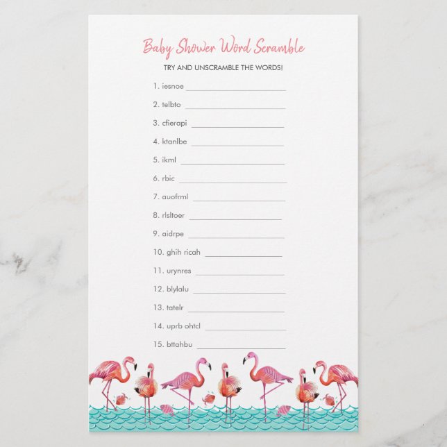 Baby Shower | Flamingo | Ord-skandal | Flytande Brevpapper (Framsida)