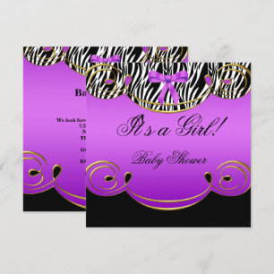 Baby Shower Flicka Baby Lila Svart Zebra Inbjudningar