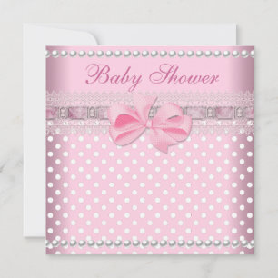 Baby Shower Flicka Baby Rosa Prick Perla Spets Inbjudningar
