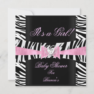 Baby Shower Flicka Baby Rosa Svart Vit Zebra Inbjudningar