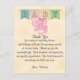 Baby Shower Flicka Elephant Vykort