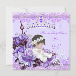 Baby Shower Flicka Fjäril Lilafärgad Lavendel Ros Inbjudningar
