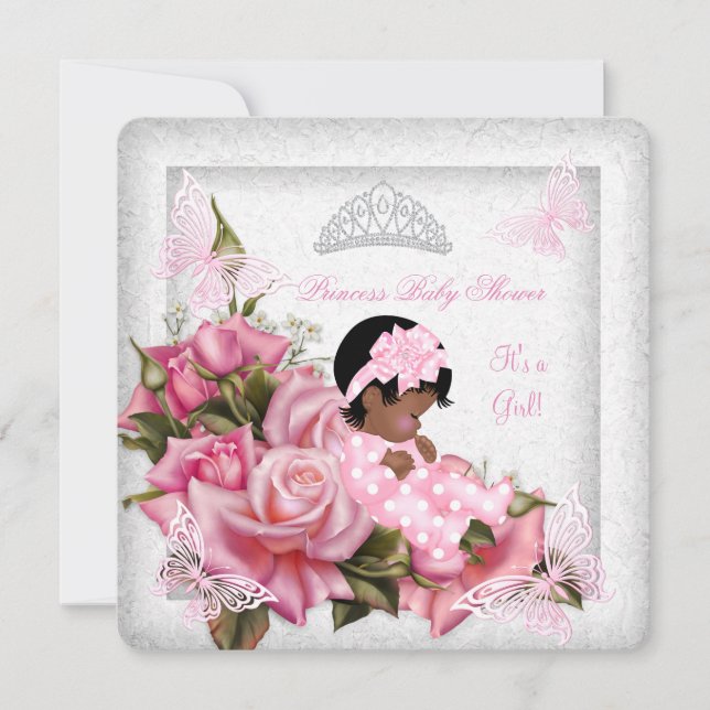 Baby Shower Flicka Fjäril Rosa Ros Baby AA Inbjudningar (Framsida)