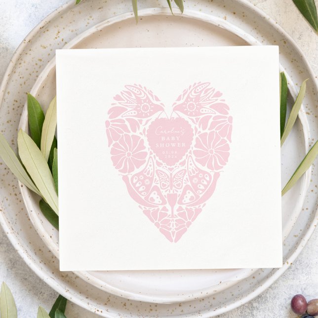 Baby shower flicka folk flower hjärta Papper Pappersservett (Skapare uppladdad)