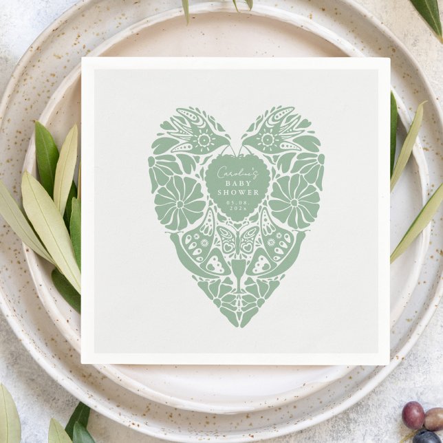 Baby shower flicka folk flower hjärta Papper  Pappersservett (Skapare uppladdad)