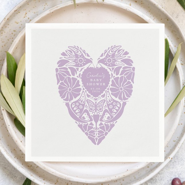 Baby shower flicka folk flower hjärta Papper  Pappersservett (Skapare uppladdad)