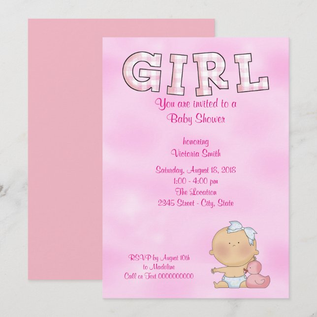 Baby Shower Flicka Inbjudningar (Fram/baksida)