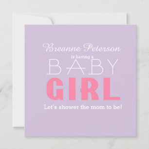 Baby Shower Flicka Lavendel Rosa Klassisk Modern U Inbjudningar