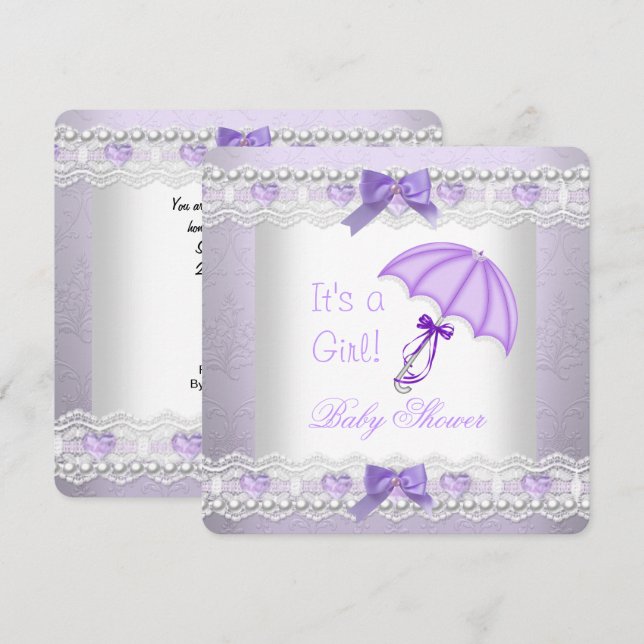 Baby Shower Flicka Lavender White Umbrella Inbjudningar (Fram/baksida)