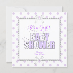 Baby Shower Flicka Lila Vita Prickar Pärlor Inbjudningar