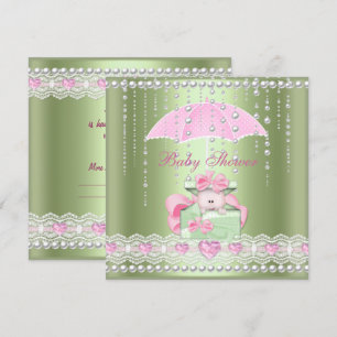 Baby Shower Flicka Pojke Baby Rosa Mint Paraply Pä Inbjudningar