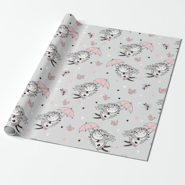 Baby Shower Flicka  Presentpapper (Utrullad)