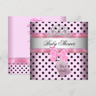 Baby Shower Flicka Prickig Rosa Prinsessa Svart Inbjudningar