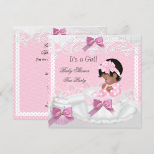 Baby Shower Flicka Rosa Baby Tekopp Cupcake AA Inbjudningar