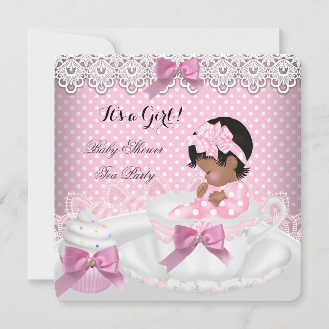 Baby Shower Flicka Rosa Baby Tekopps Cupcake 2a Inbjudningar (Framsida)