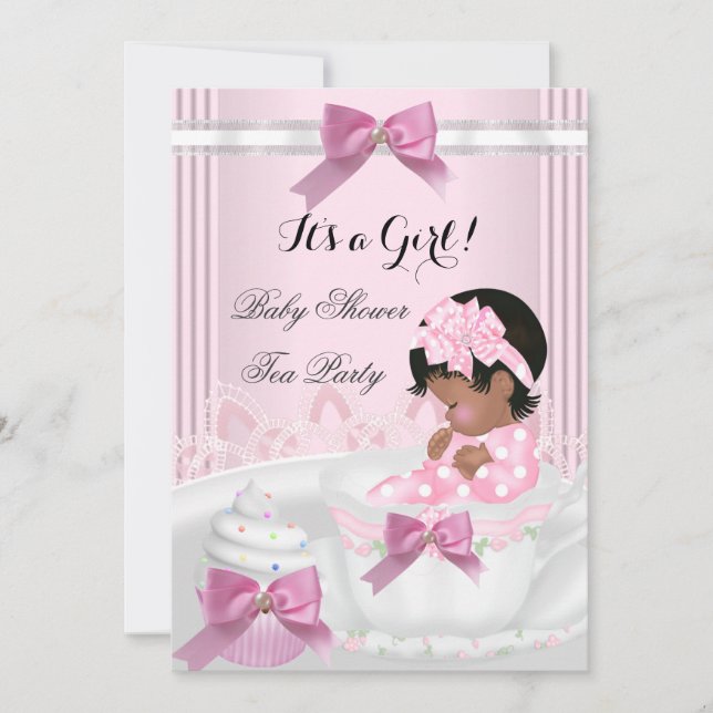 Baby Shower Flicka Rosa Baby Tekopps Cupcake 4a Inbjudningar (Framsida)