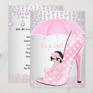 Baby Shower Flicka Rosa Babysko Diamant 2 Inbjudningar