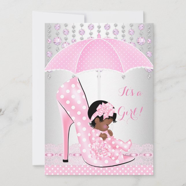 Baby Shower Flicka Rosa Babysko Diamant A3 Inbjudningar (Framsida)