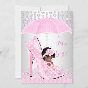 Baby Shower Flicka Rosa Babysko Diamant A3 Inbjudningar