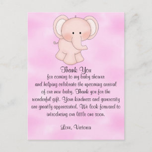 Baby Shower Flicka Rosa Elefant Vykort