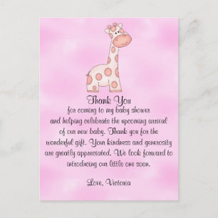 Baby Shower Flicka Rosa Giraffe Vykort