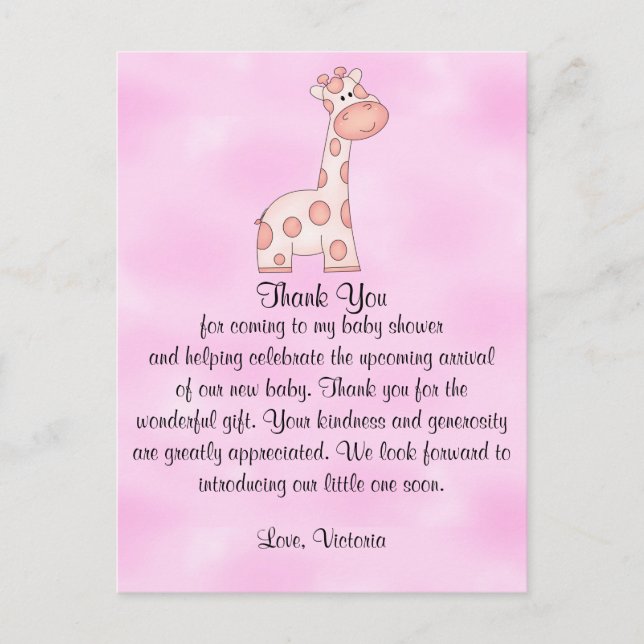 Baby Shower Flicka Rosa Giraffe Vykort (Framsida)