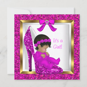 Baby Shower Flicka Rosa Glitter Baby i sko Inbjudningar