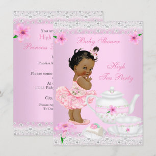 Baby Shower Flicka Rosa High Tea Party Etnisk Inbjudningar