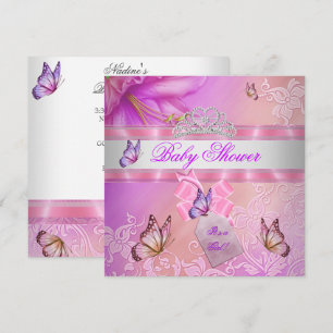 Baby Shower Flicka Rosa Lila Prinsessa Fjäril Inbjudningar