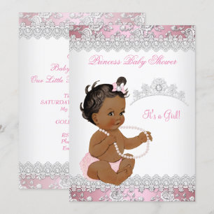 Baby Shower Flicka Rosa Pärla Silver Ros Etnisk Inbjudningar
