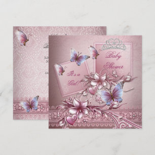 Baby Shower Flicka Rosa Prinsessa Fjäril Inbjudningar
