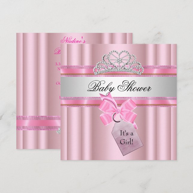 Baby Shower Flicka Rosa Prinsessa Svart Inbjudningar (Fram/baksida)