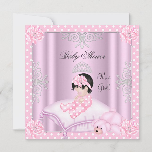 Baby Shower Flicka Rosa Prinsessa Tiara Inbjudningar (Framsida)