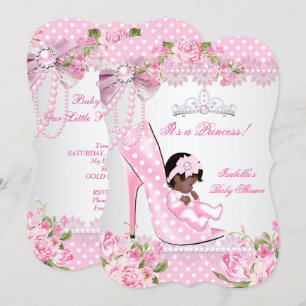 Baby Shower Flicka Rosa Ros Prickar Höga Klackar A Inbjudningar