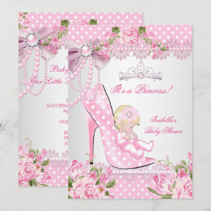Baby Shower Flicka Rosa Ros Prickar Höga Klackar B Inbjudningar
