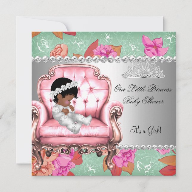 Baby Shower Flicka Rosa Rosa Blommig Stol Inbjudningar (Framsida)