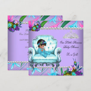 Baby Shower Flicka Rosa Teal Blå Lila Stol Inbjudningar
