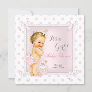 Baby Shower Flicka Rosa Toy Prickig Blond Inbjudningar