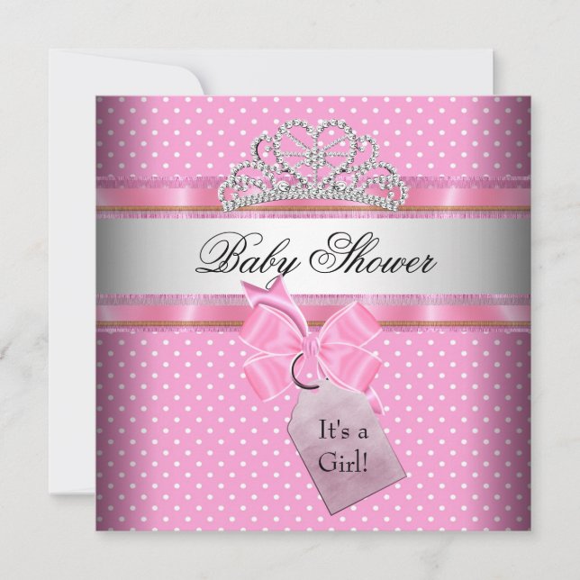 Baby Shower Flicka Rosa Vit Prick Furstinna Inbjudningar (Framsida)