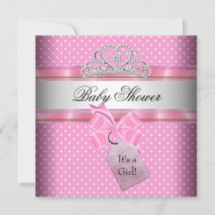 Baby Shower Flicka Rosa Vit Prick Furstinna Inbjudningar