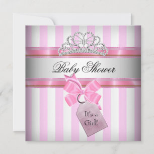 Baby Shower Flicka Rosa Vit Randig Prinsessa Inbjudningar