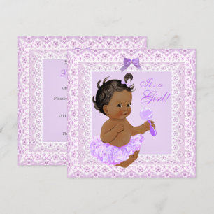 Baby Shower Flicka Snygg Lavendel Spets Etnisk Inbjudningar