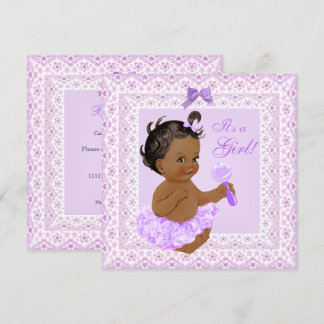 Baby Shower Flicka Snygg Lavendel Spets Etnisk Inbjudningar