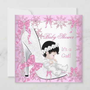 Baby Shower Flicka Snygga Rosa Snöflingor Skor Inbjudningar
