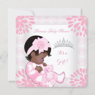 Baby Shower Flicka Söt Bebis Persika Rosa Vit Björ Inbjudningar
