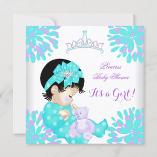 Baby Shower Flicka Söt Bebis Teal Lila Björn Inbjudningar