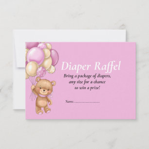Baby Shower Flicka Teddy Ballonger Blöja Raffel Inbjudningar