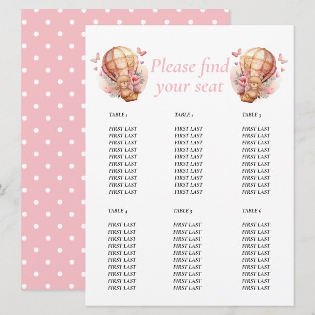 Baby Shower Flicka Teddy  Blommig Ballong diagram  Inbjudningar (Fram/baksida)